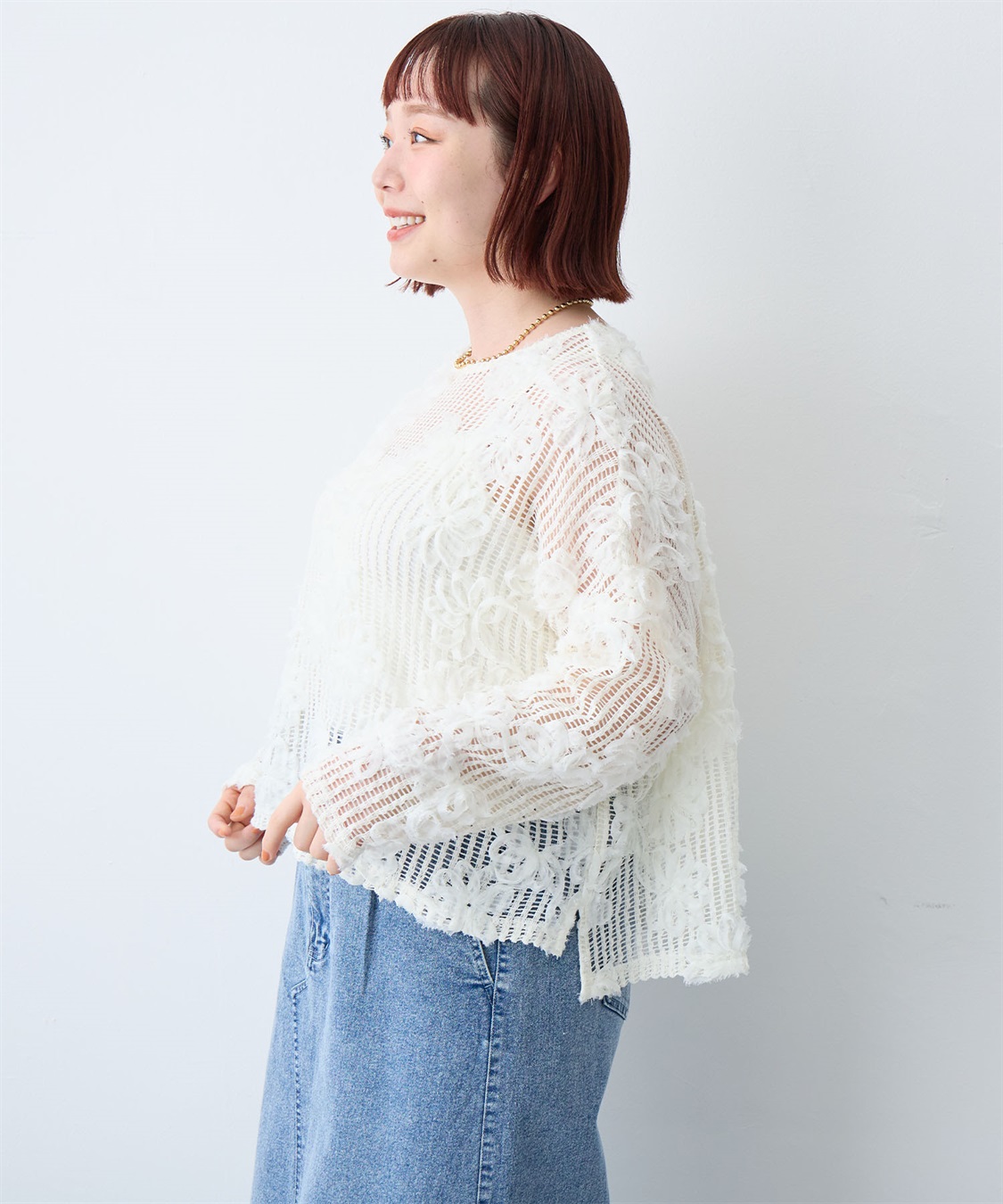 anyfee 【anyfee/大きいサイズ】裾アシメフラワーレースメッシュトップス_sub_6