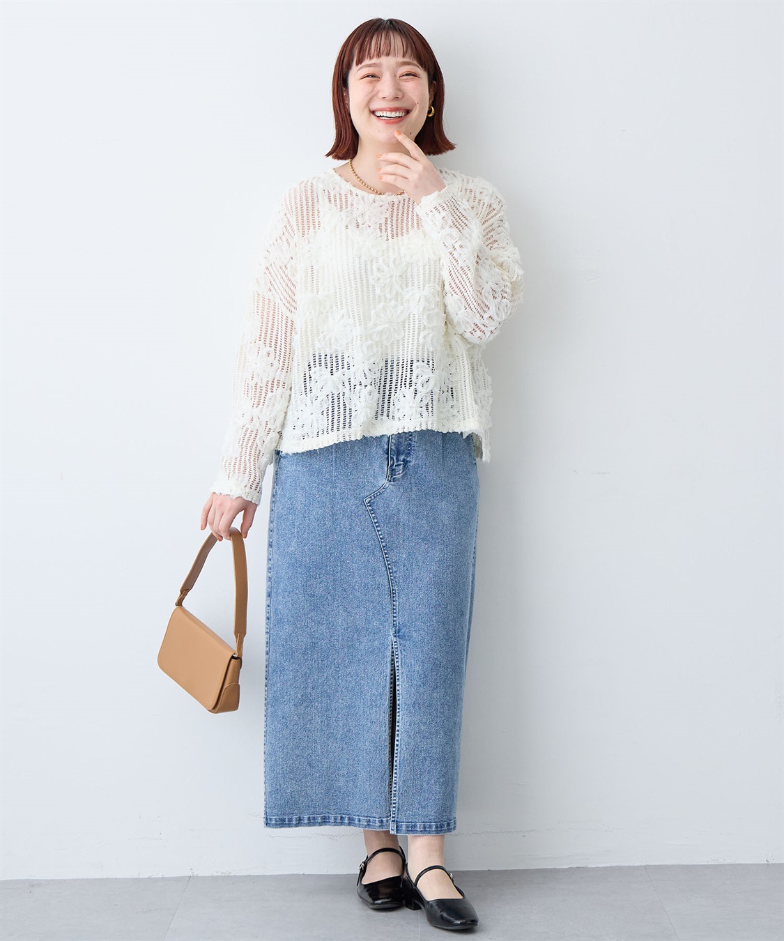 anyfee 【anyfee/大きいサイズ】裾アシメフラワーレースメッシュトップス_sub_8