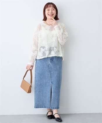 anyfee 【anyfee/大きいサイズ】裾アシメフラワーレースメッシュトップス_subthumb_8