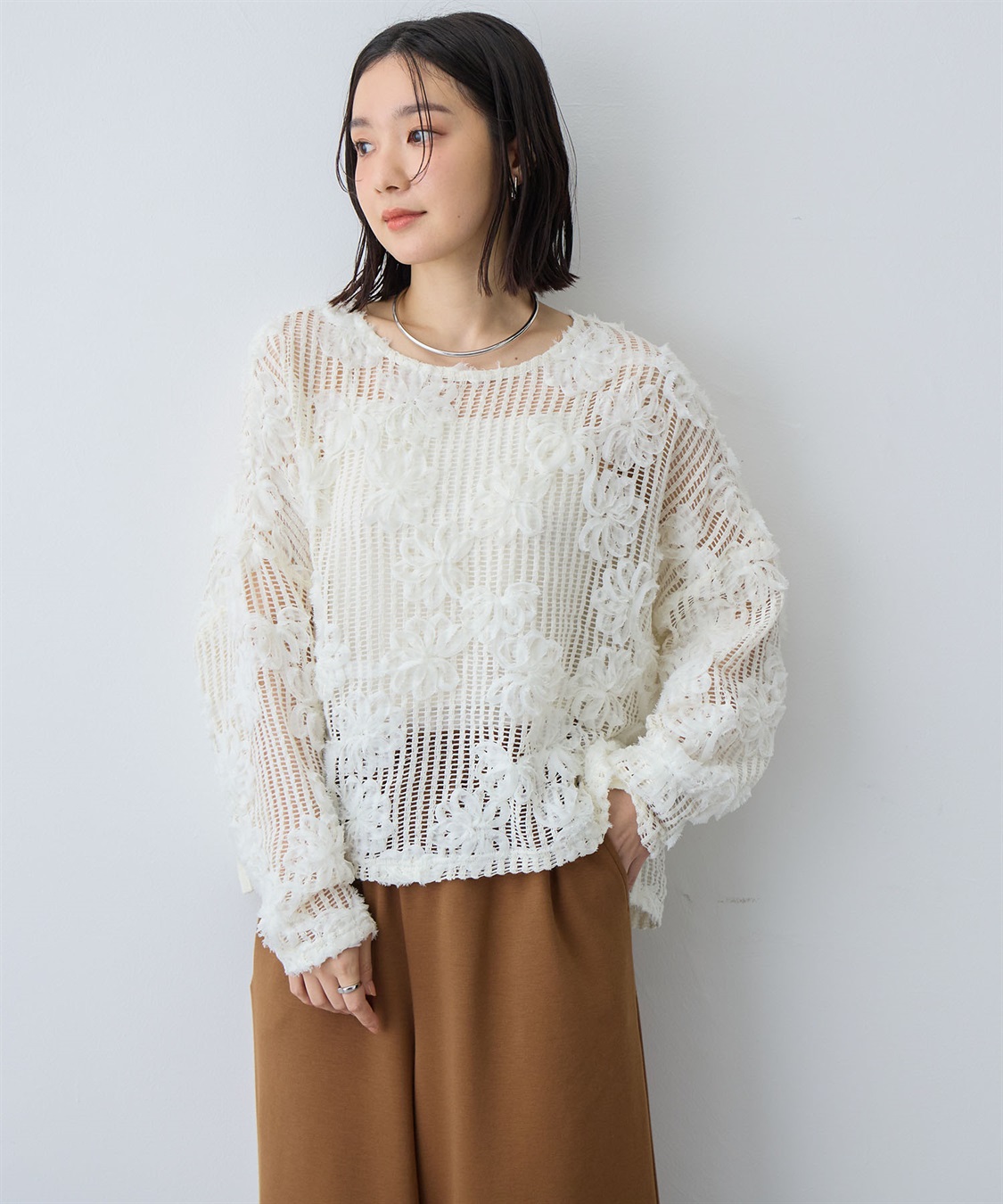 anyfee 【anyfee/大きいサイズ】裾アシメフラワーレースメッシュトップス_sub_13