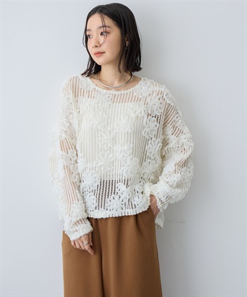 anyfee 【anyfee/大きいサイズ】裾アシメフラワーレースメッシュトップス_subthumb_13