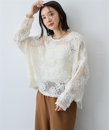 anyfee 【anyfee/大きいサイズ】裾アシメフラワーレースメッシュトップス_subthumb_14