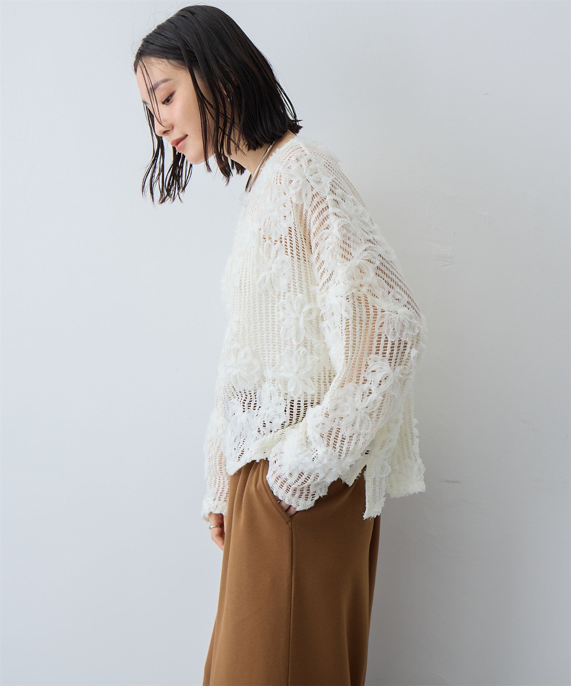 anyfee 【anyfee/大きいサイズ】裾アシメフラワーレースメッシュトップス_sub_15
