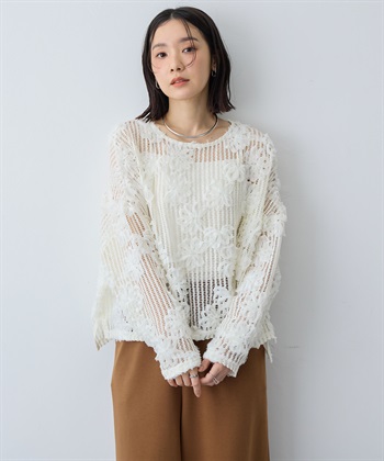 anyfee 【anyfee/大きいサイズ】裾アシメフラワーレースメッシュトップス_subthumb_16