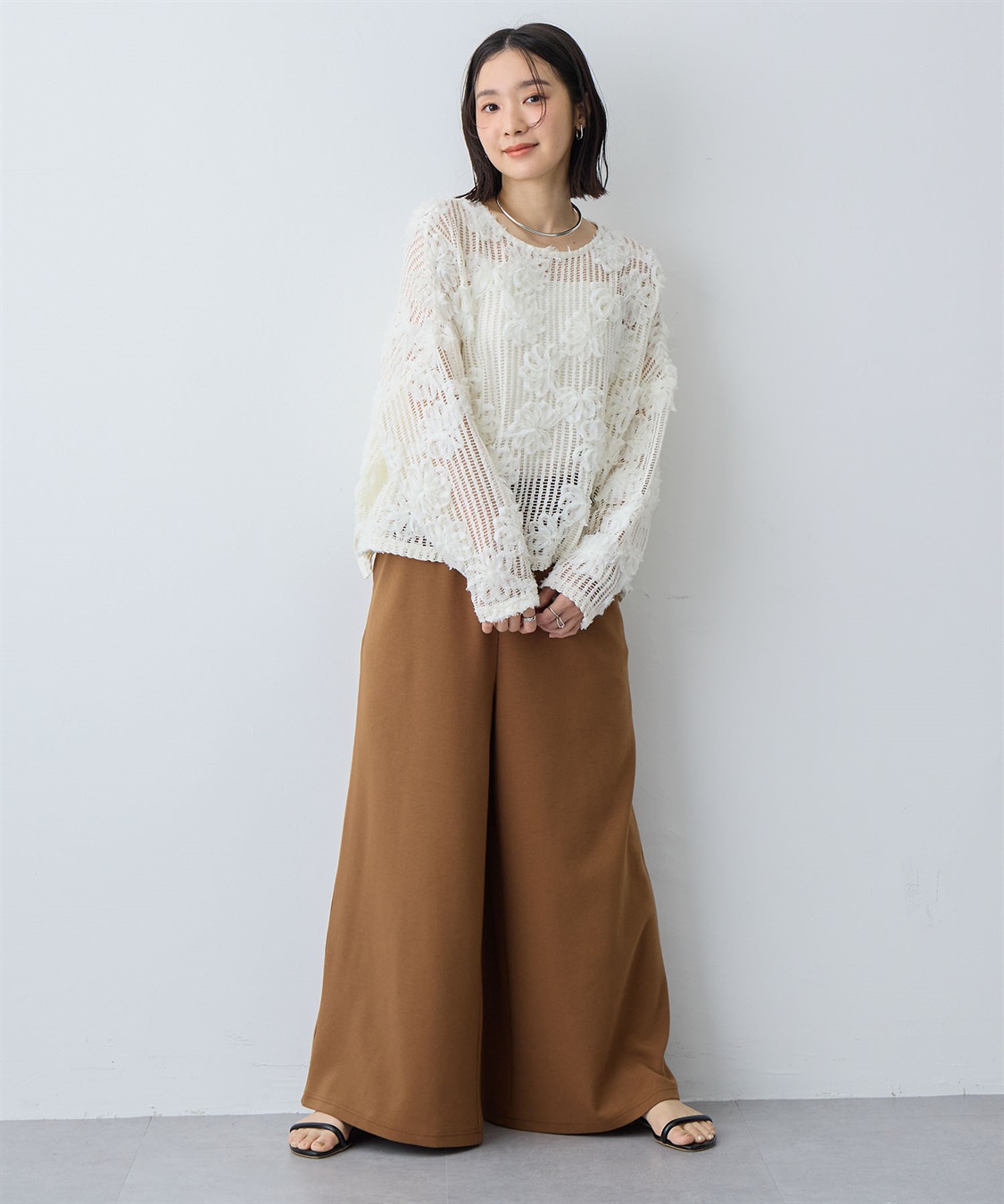 anyfee 【anyfee/大きいサイズ】裾アシメフラワーレースメッシュトップス_sub_22