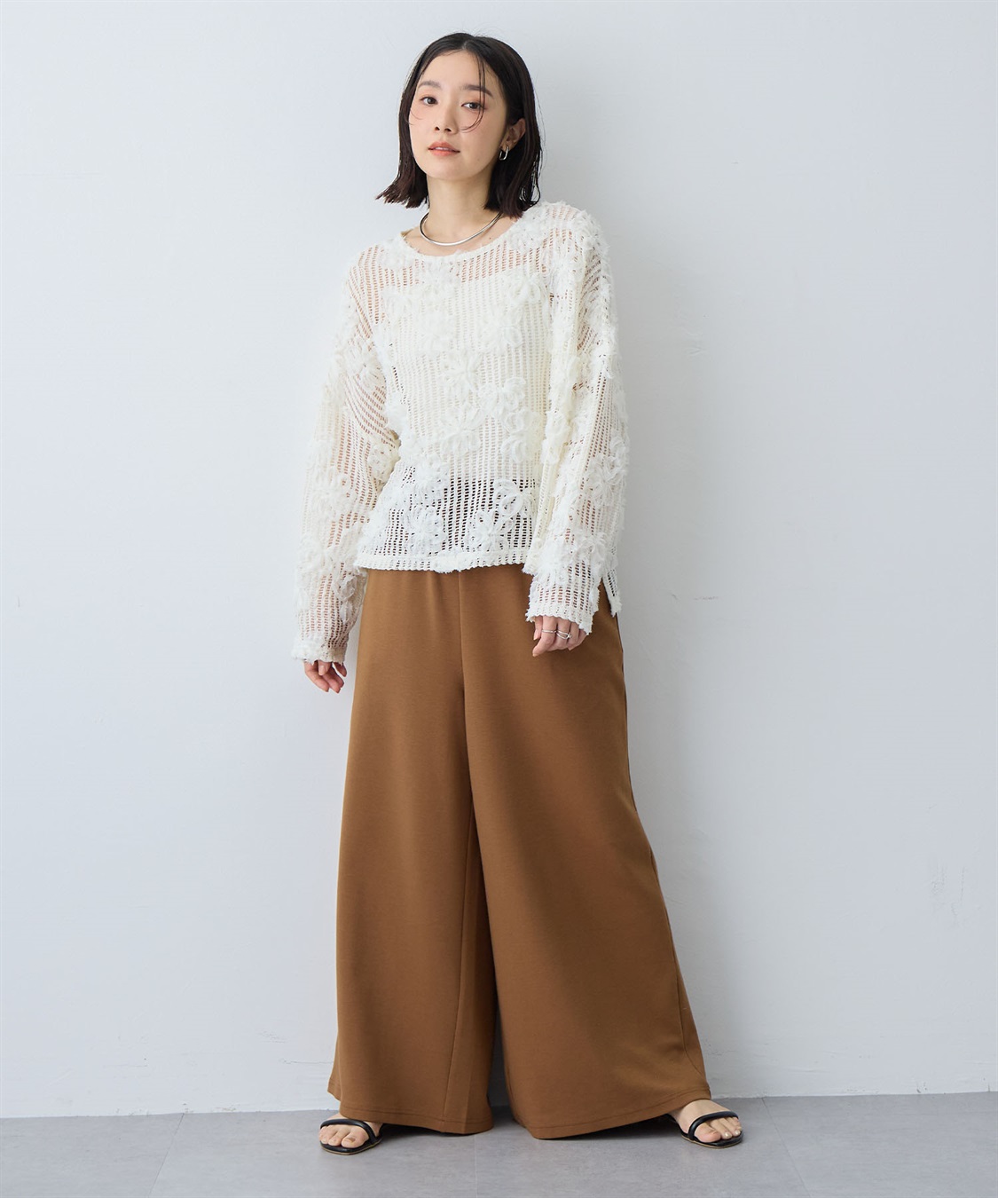 anyfee 【anyfee/大きいサイズ】裾アシメフラワーレースメッシュトップス_sub_25