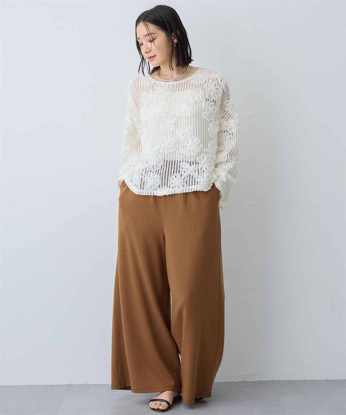 anyfee 【anyfee/大きいサイズ】裾アシメフラワーレースメッシュトップス_sub_27