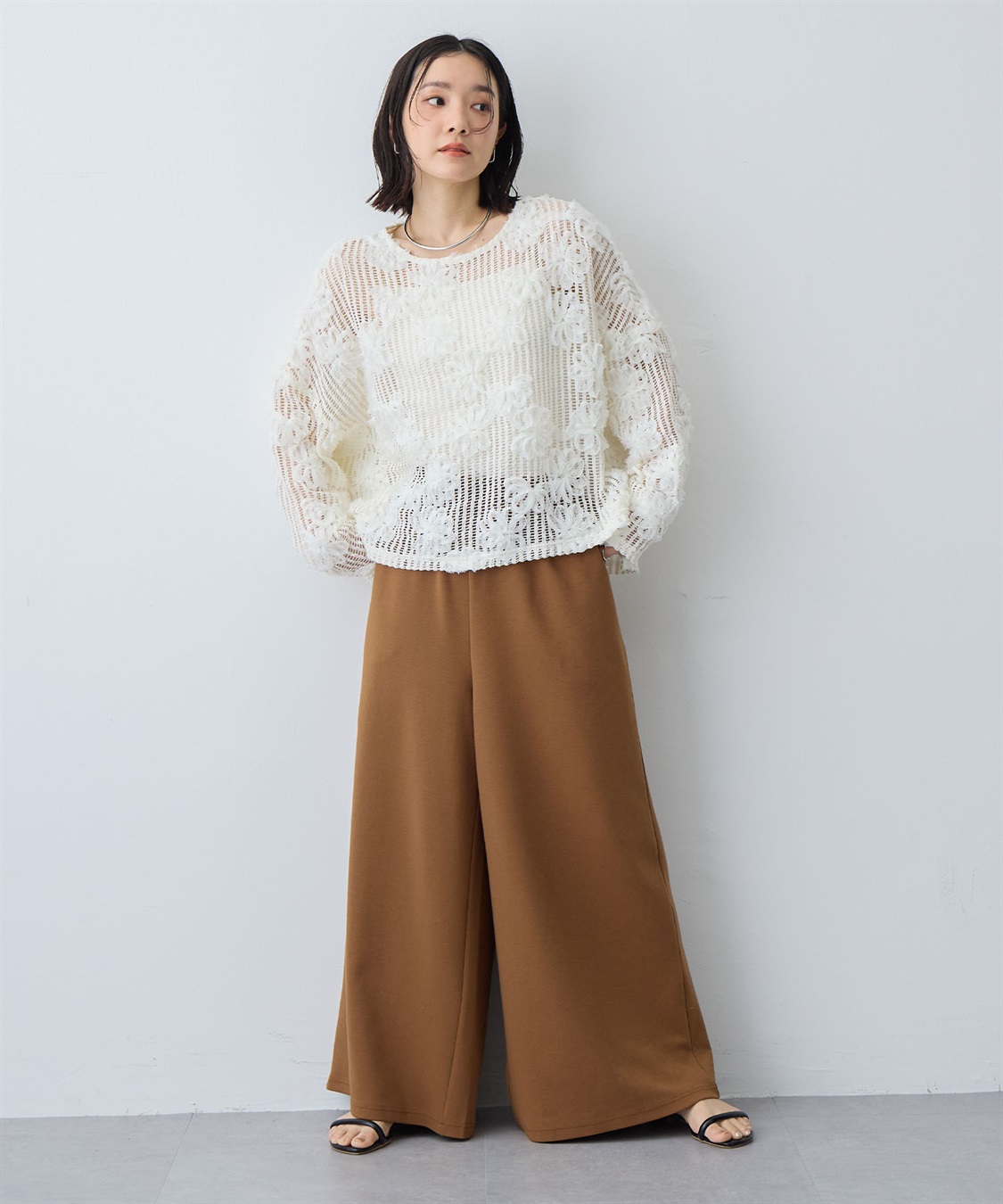 anyfee 【anyfee/大きいサイズ】裾アシメフラワーレースメッシュトップス_sub_28