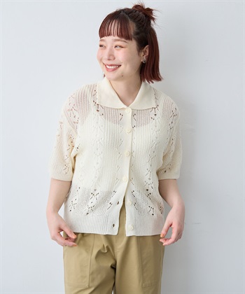 anyfee 【anyfee/大きいサイズ】襟付き透かし編みトップス_subthumb_1