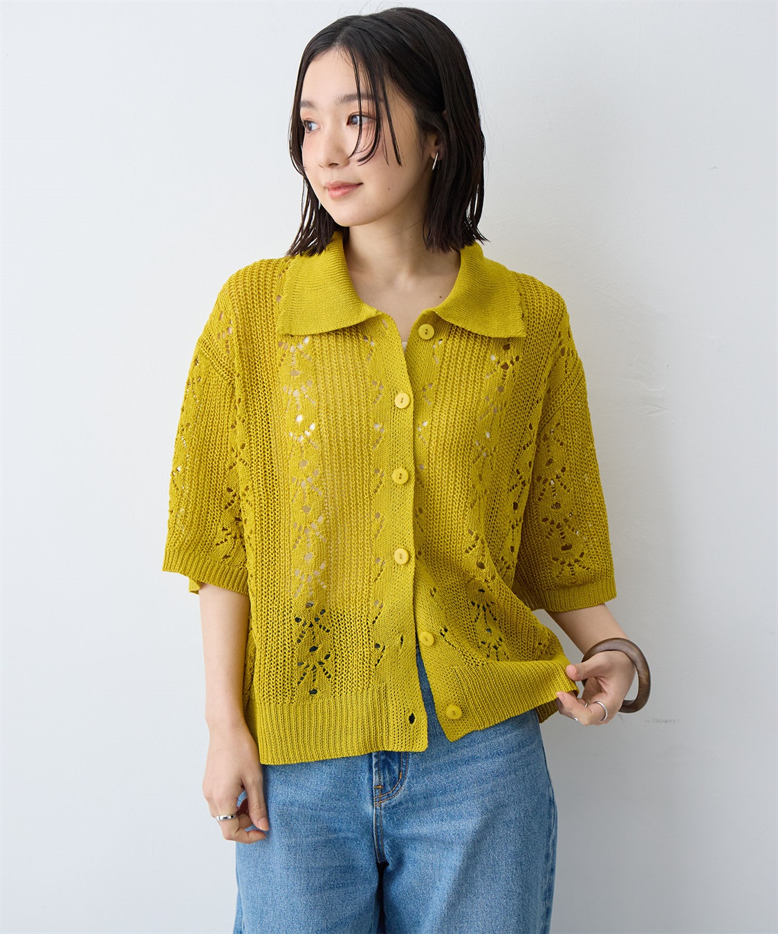 anyfee 【anyfee/大きいサイズ】襟付き透かし編みトップス_sub_3