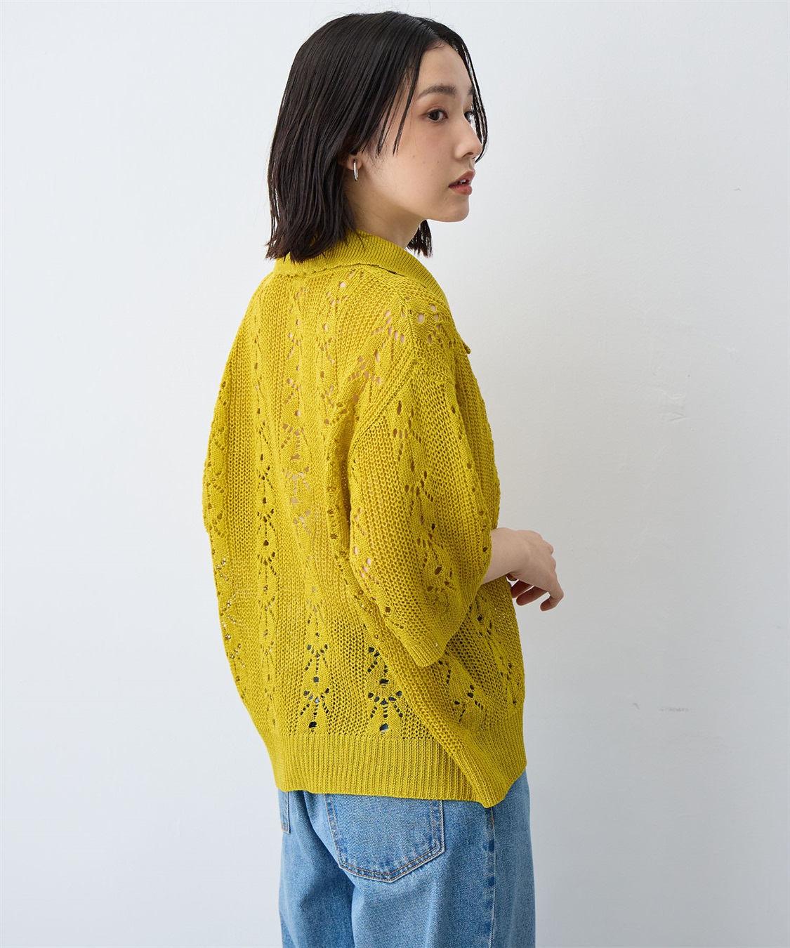 anyfee 【anyfee/大きいサイズ】襟付き透かし編みトップス_sub_5