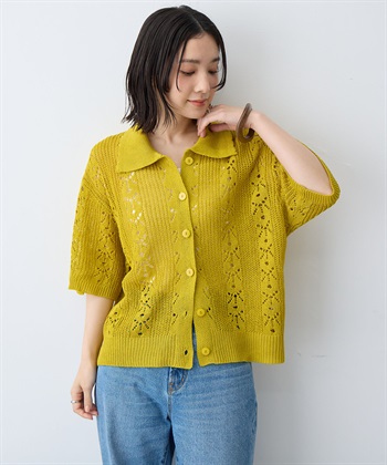 anyfee 【anyfee/大きいサイズ】襟付き透かし編みトップス_subthumb_6