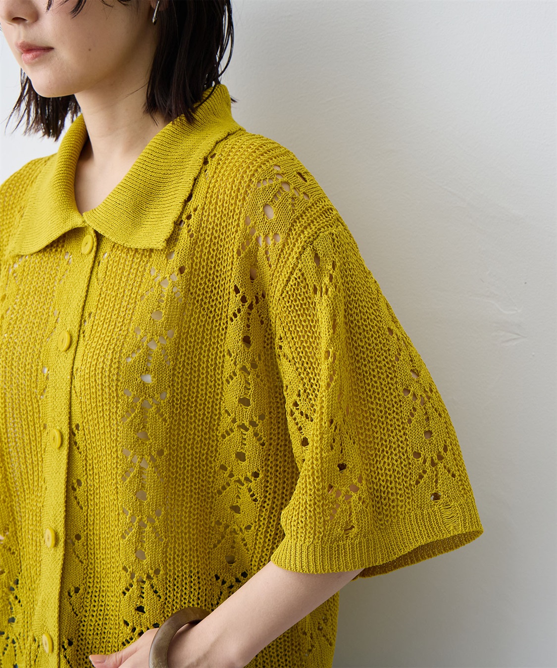 anyfee 【anyfee/大きいサイズ】襟付き透かし編みトップス_sub_9