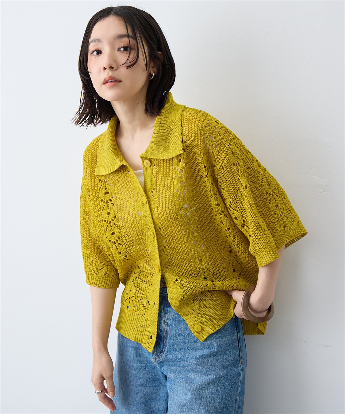 anyfee 【anyfee/大きいサイズ】襟付き透かし編みトップス_sub_11