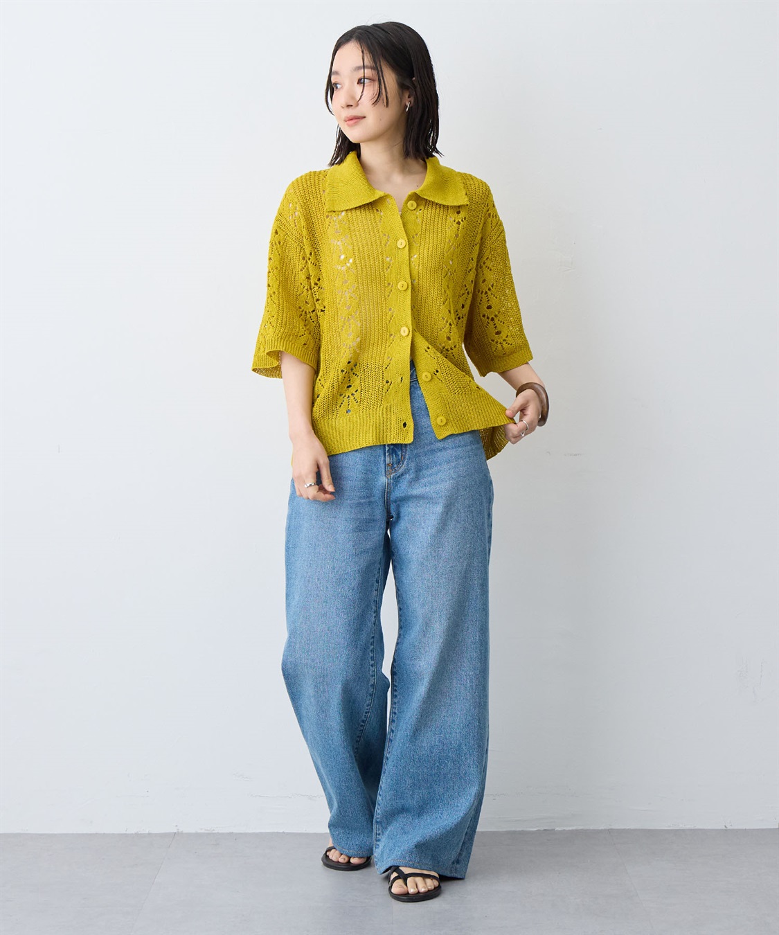 anyfee 【anyfee/大きいサイズ】襟付き透かし編みトップス_sub_13