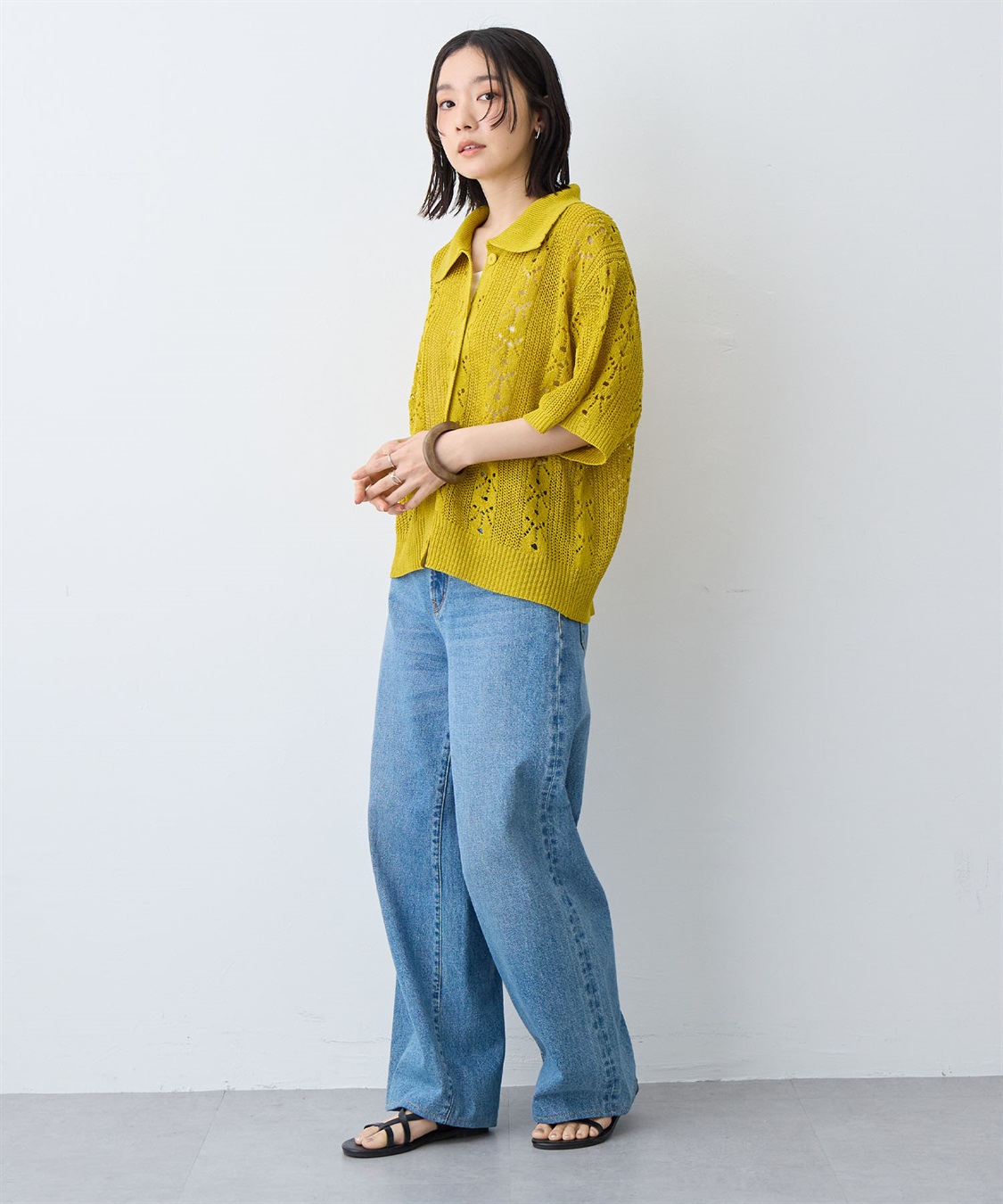 anyfee 【anyfee/大きいサイズ】襟付き透かし編みトップス_sub_14