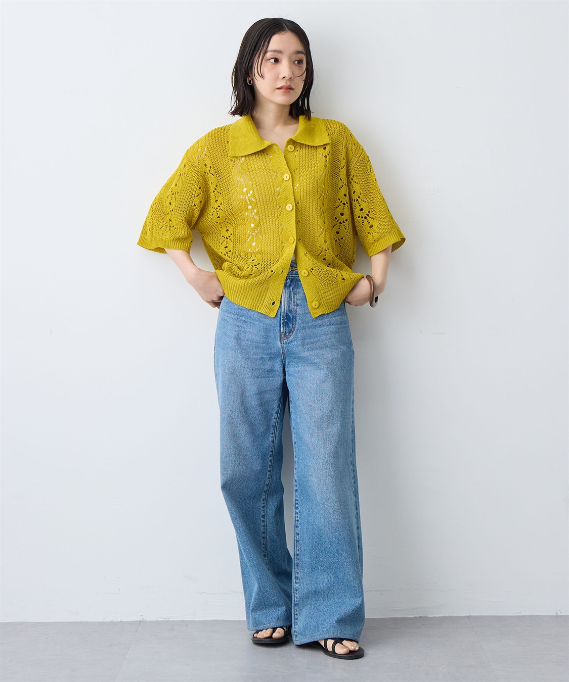 anyfee 【anyfee/大きいサイズ】襟付き透かし編みトップス_sub_15