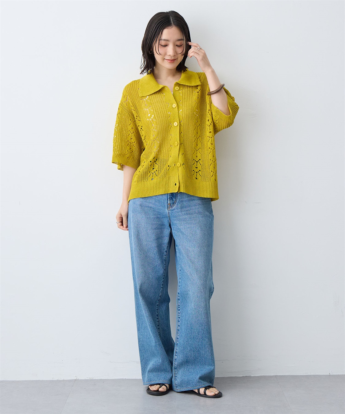 anyfee 【anyfee/大きいサイズ】襟付き透かし編みトップス_sub_16