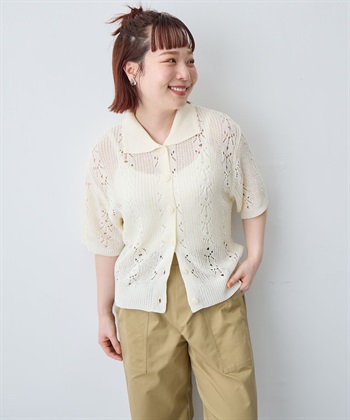 anyfee 【anyfee/大きいサイズ】襟付き透かし編みトップス_subthumb_17