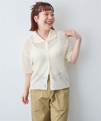 anyfee 【anyfee/大きいサイズ】襟付き透かし編みトップス_subthumb_18