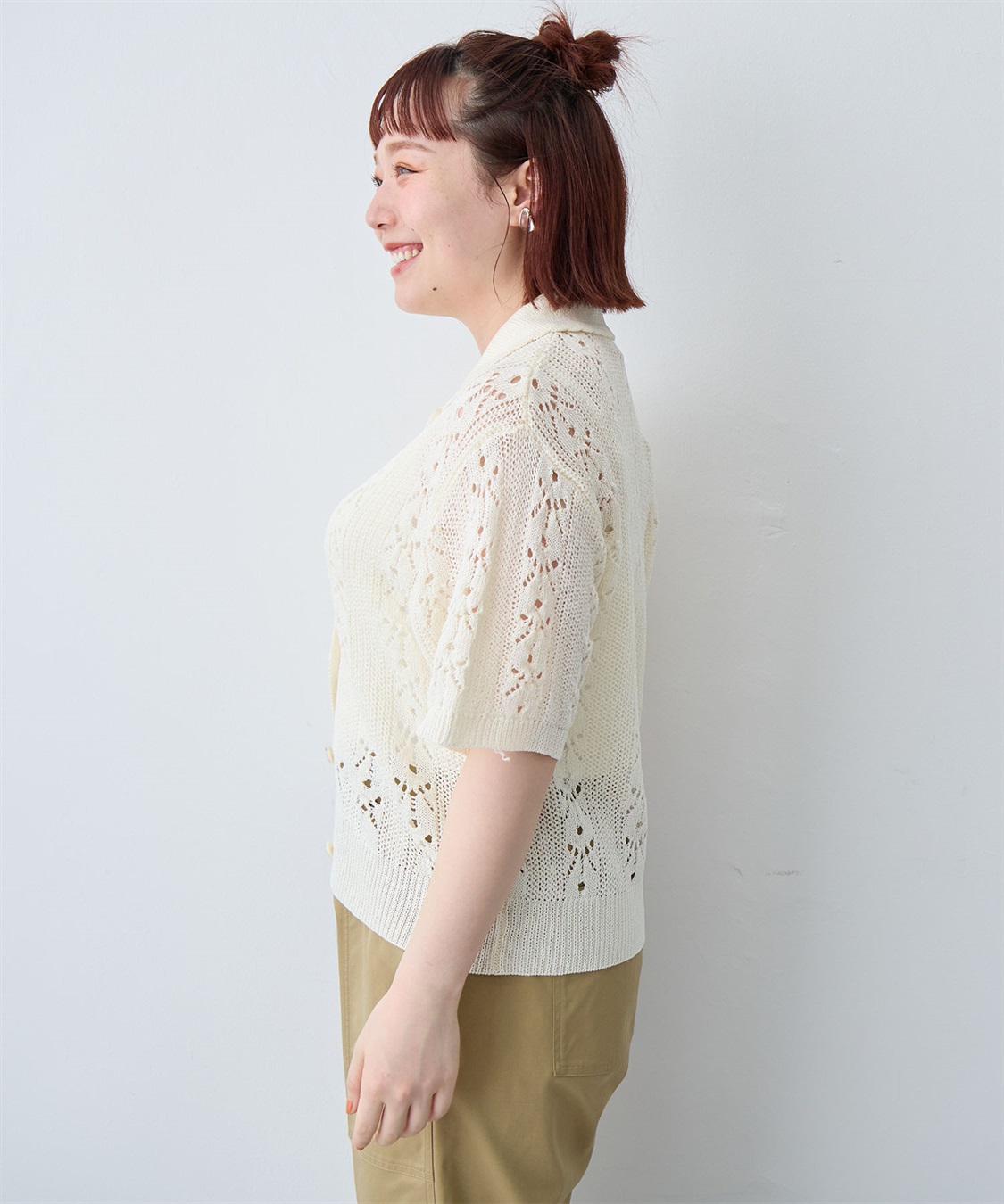anyfee 【anyfee/大きいサイズ】襟付き透かし編みトップス_sub_20
