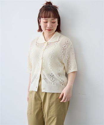 anyfee 【anyfee/大きいサイズ】襟付き透かし編みトップス_subthumb_22
