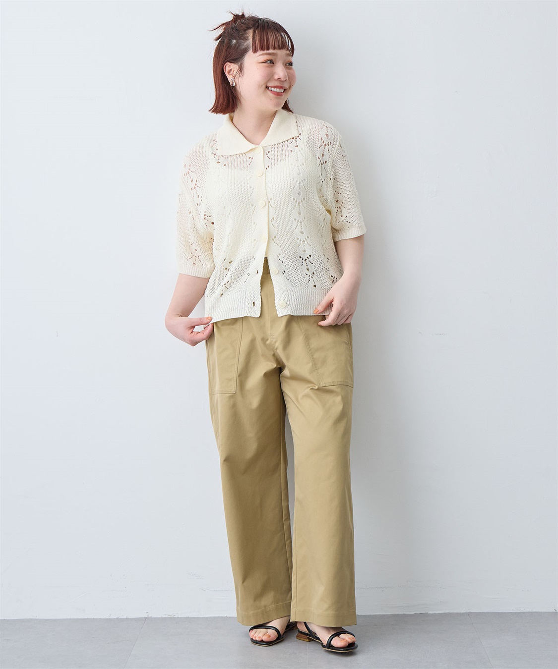 anyfee 【anyfee/大きいサイズ】襟付き透かし編みトップス_sub_23