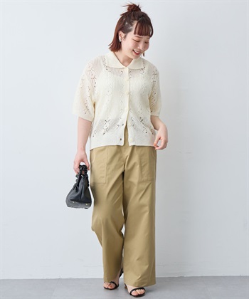 anyfee 【anyfee/大きいサイズ】襟付き透かし編みトップス_subthumb_26