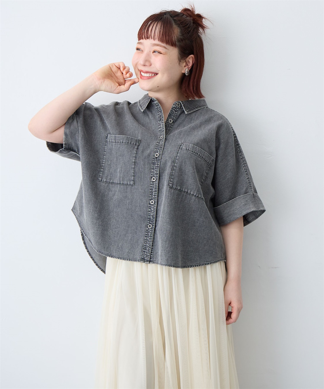 anyfee 【anyfee/大きいサイズ】ロールアップオーバーサイズデニムシャツ_sub_1