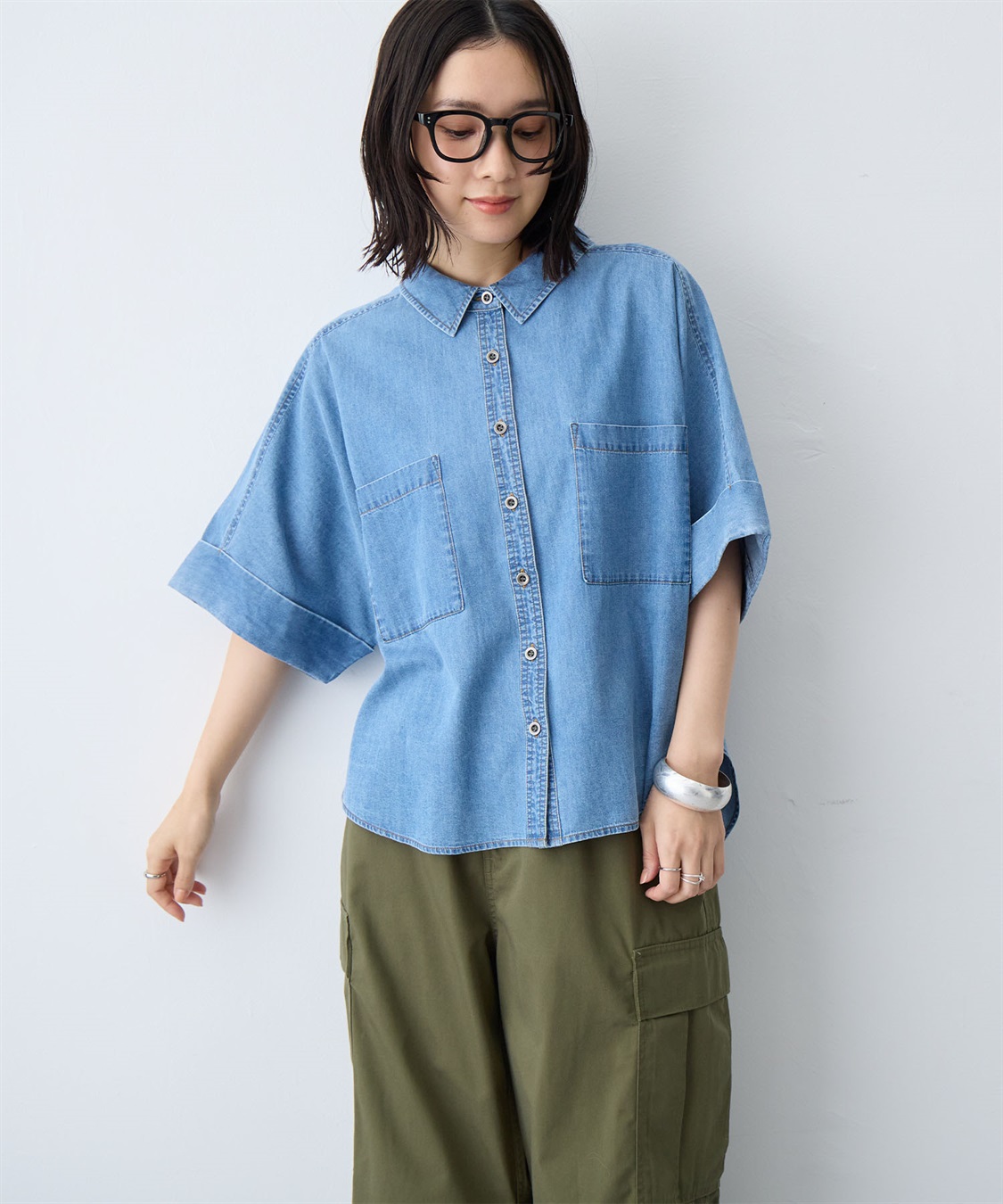 anyfee 【anyfee/大きいサイズ】ロールアップオーバーサイズデニムシャツ_sub_2