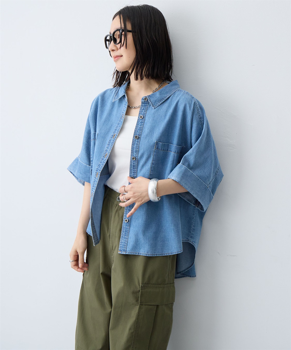 anyfee 【anyfee/大きいサイズ】ロールアップオーバーサイズデニムシャツ_sub_4