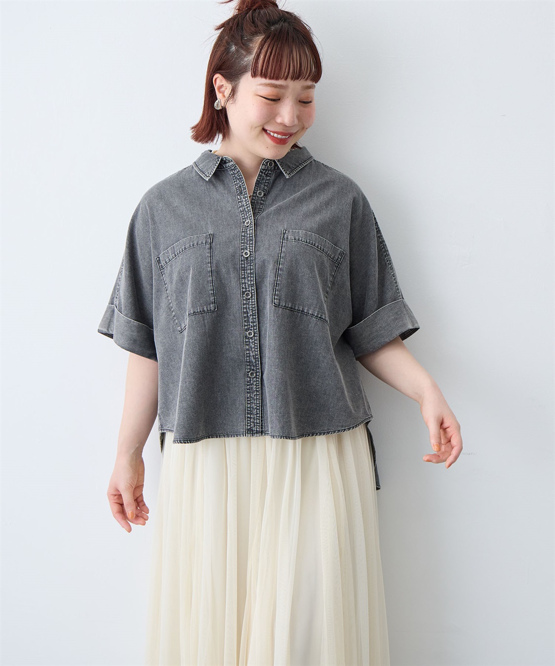 anyfee 【anyfee/大きいサイズ】ロールアップオーバーサイズデニムシャツ_sub_16