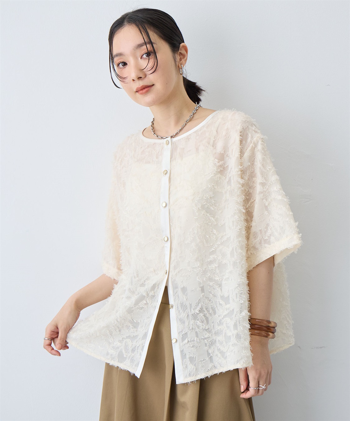 anyfee 【anyfee/大きいサイズ】ニュアンス柄シアージャガードブラウス_sub_2