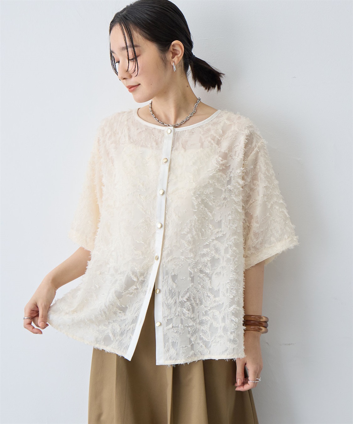 anyfee 【anyfee/大きいサイズ】ニュアンス柄シアージャガードブラウス_sub_3