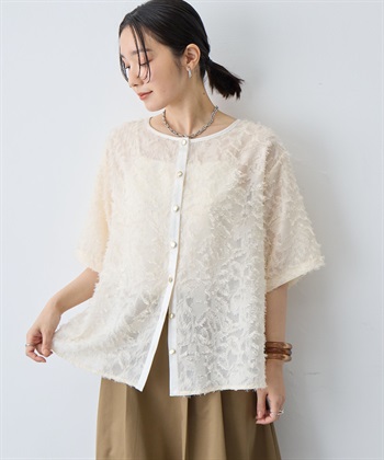 anyfee 【anyfee/大きいサイズ】ニュアンス柄シアージャガードブラウス_subthumb_3