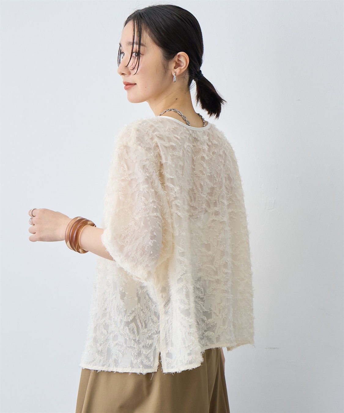 anyfee 【anyfee/大きいサイズ】ニュアンス柄シアージャガードブラウス_sub_4