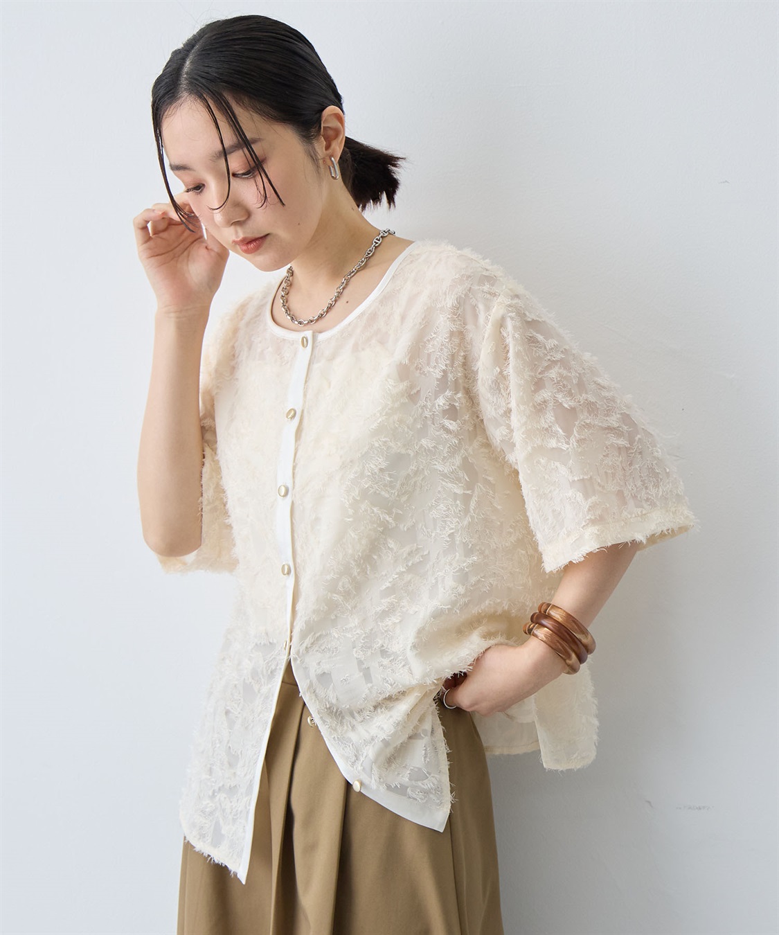 anyfee 【anyfee/大きいサイズ】ニュアンス柄シアージャガードブラウス_sub_5