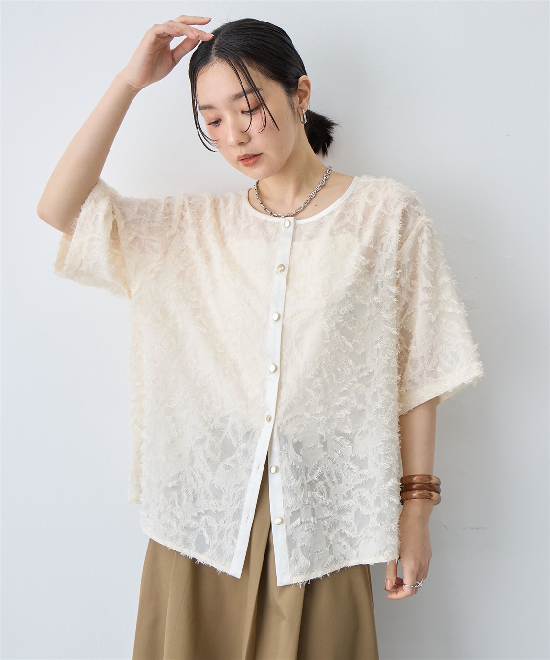 anyfee 【anyfee/大きいサイズ】ニュアンス柄シアージャガードブラウス_sub_7