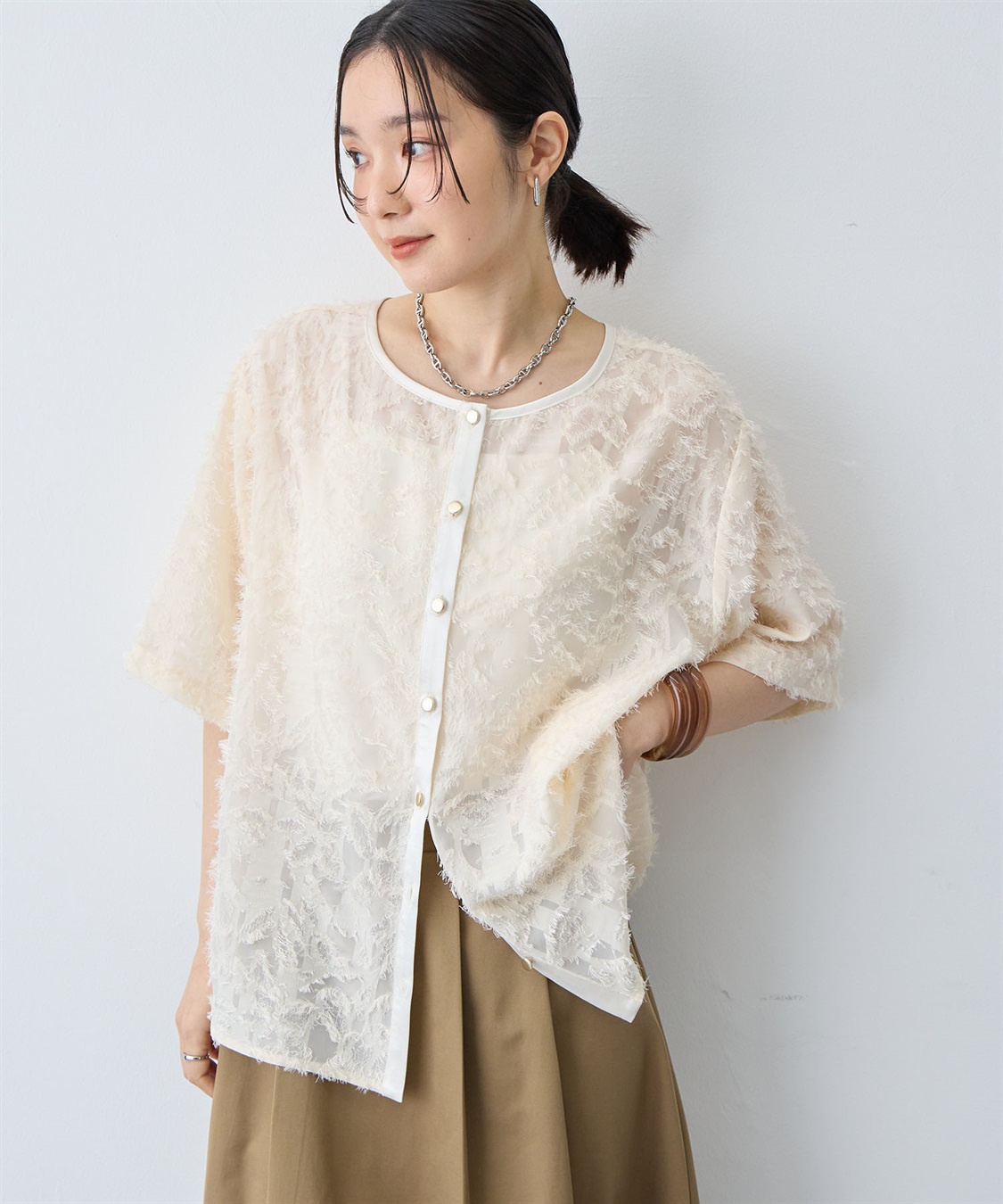 anyfee 【anyfee/大きいサイズ】ニュアンス柄シアージャガードブラウス_sub_8