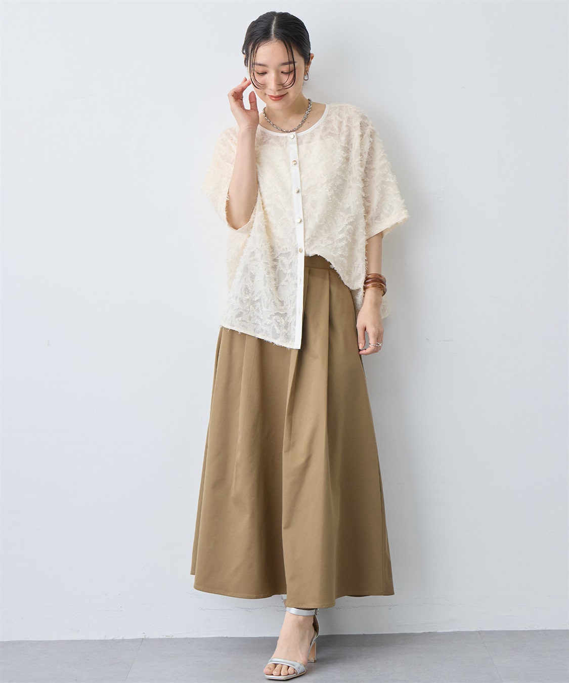 anyfee 【anyfee/大きいサイズ】ニュアンス柄シアージャガードブラウス_sub_13