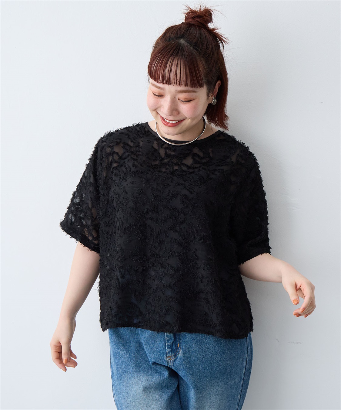 anyfee 【anyfee/大きいサイズ】ニュアンス柄シアージャガードブラウス_sub_19