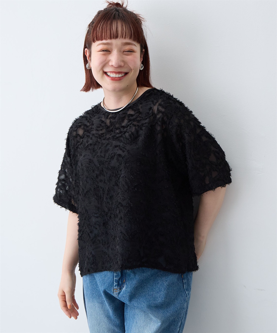 anyfee 【anyfee/大きいサイズ】ニュアンス柄シアージャガードブラウス_sub_20