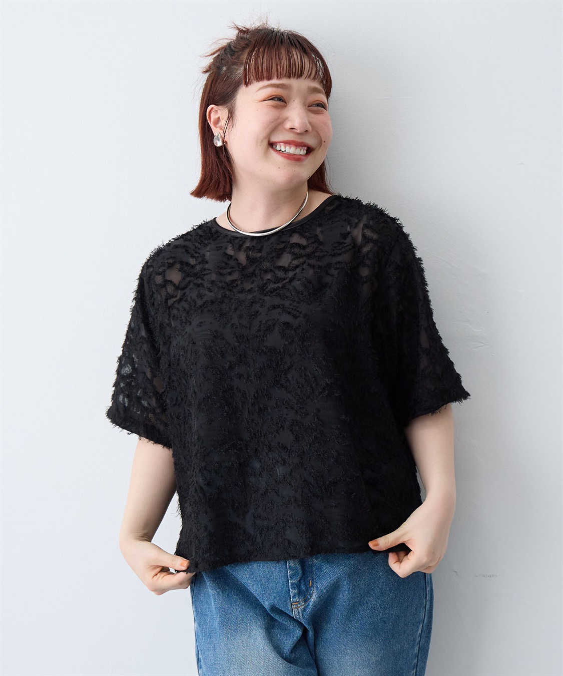 anyfee 【anyfee/大きいサイズ】ニュアンス柄シアージャガードブラウス_sub_21