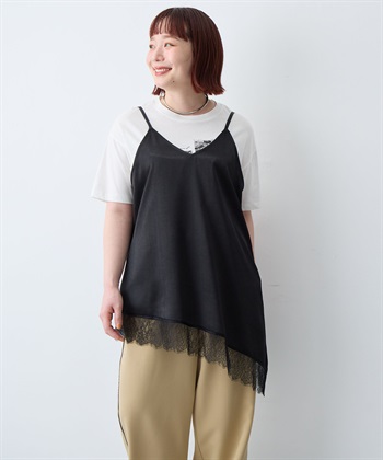 anyfee 【anyfee/大きいサイズ】サテンアシメレースキャミソール/チュニック（2026SS）_subthumb_1