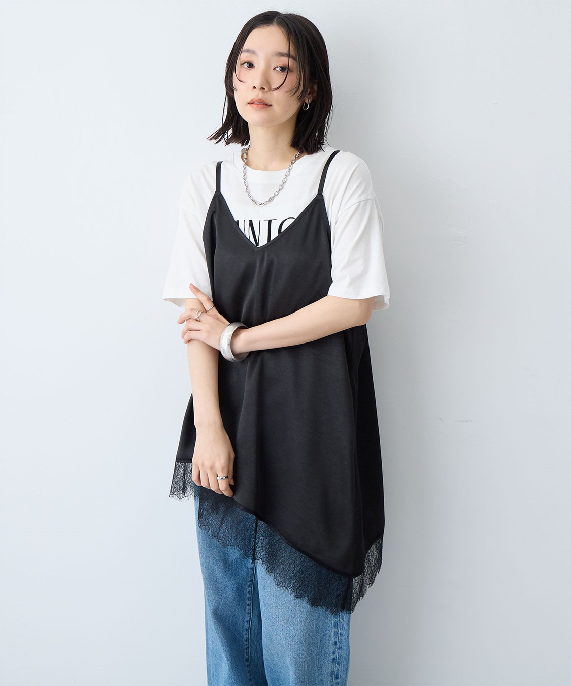 anyfee 【anyfee/大きいサイズ】サテンアシメレースキャミソール/チュニック（2026SS）_sub_2