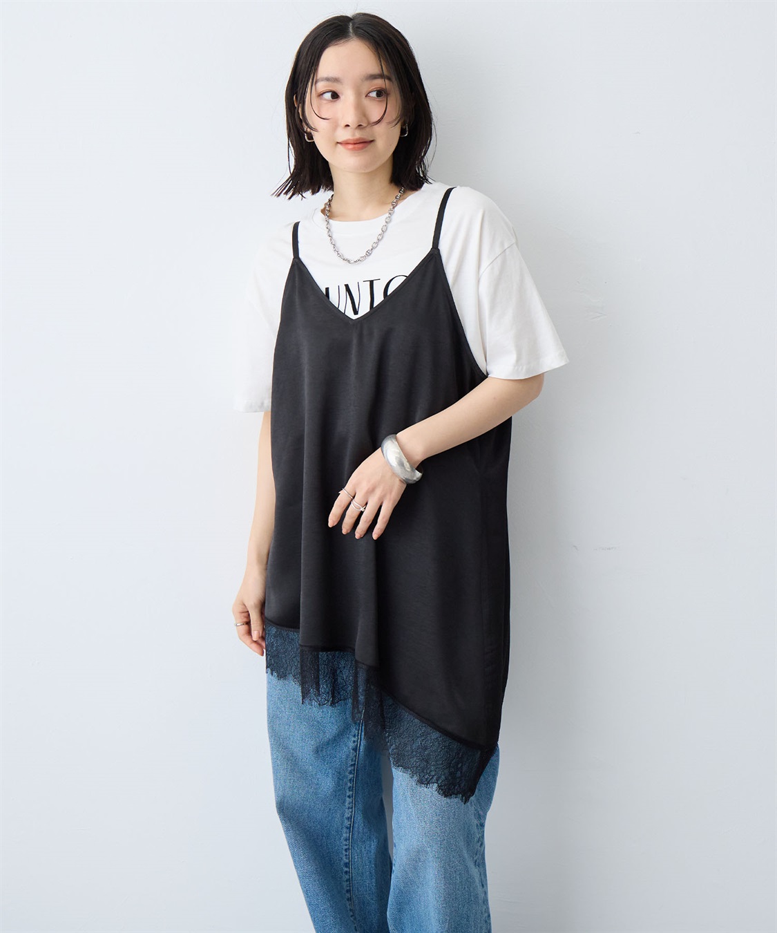 anyfee 【anyfee/大きいサイズ】サテンアシメレースキャミソール/チュニック（2026SS）_sub_3