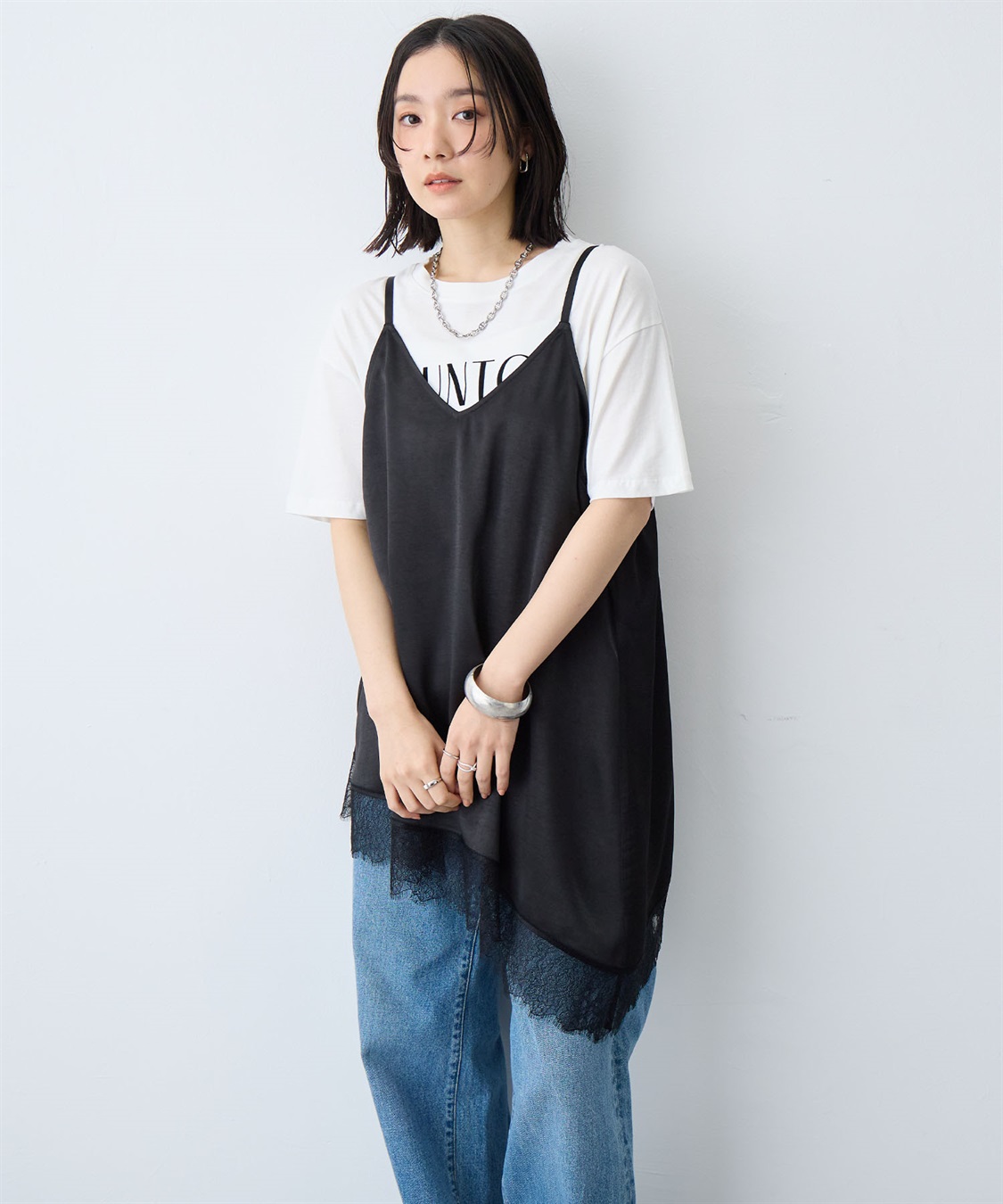 anyfee 【anyfee/大きいサイズ】サテンアシメレースキャミソール/チュニック（2026SS）_sub_4