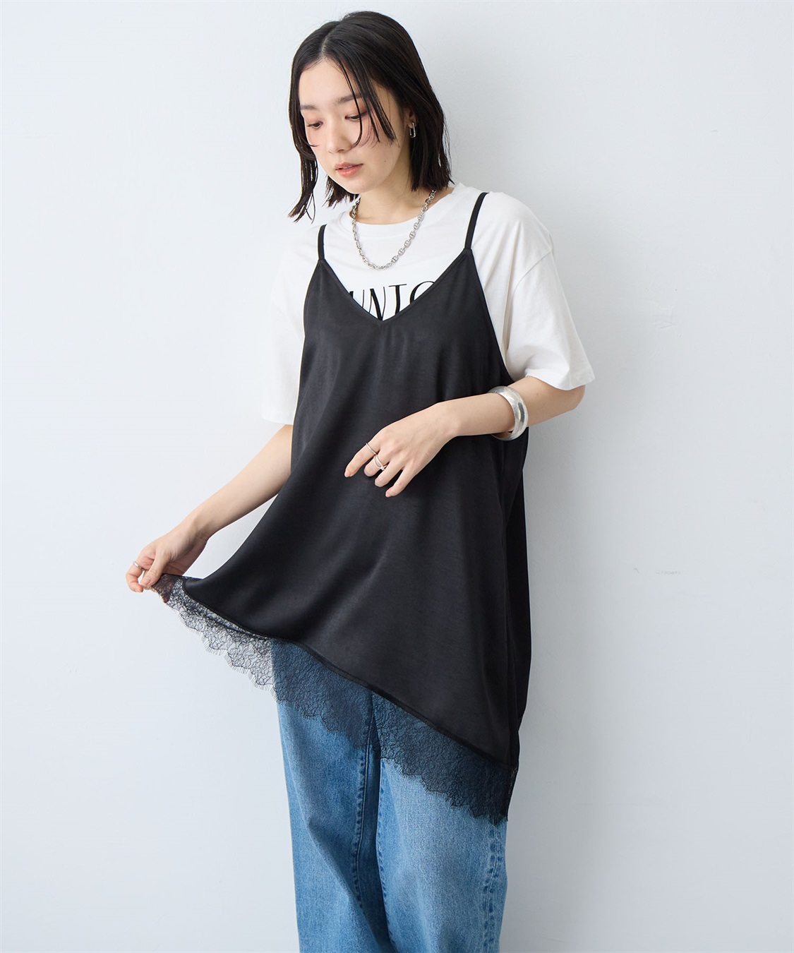 anyfee 【anyfee/大きいサイズ】サテンアシメレースキャミソール/チュニック（2026SS）_sub_5