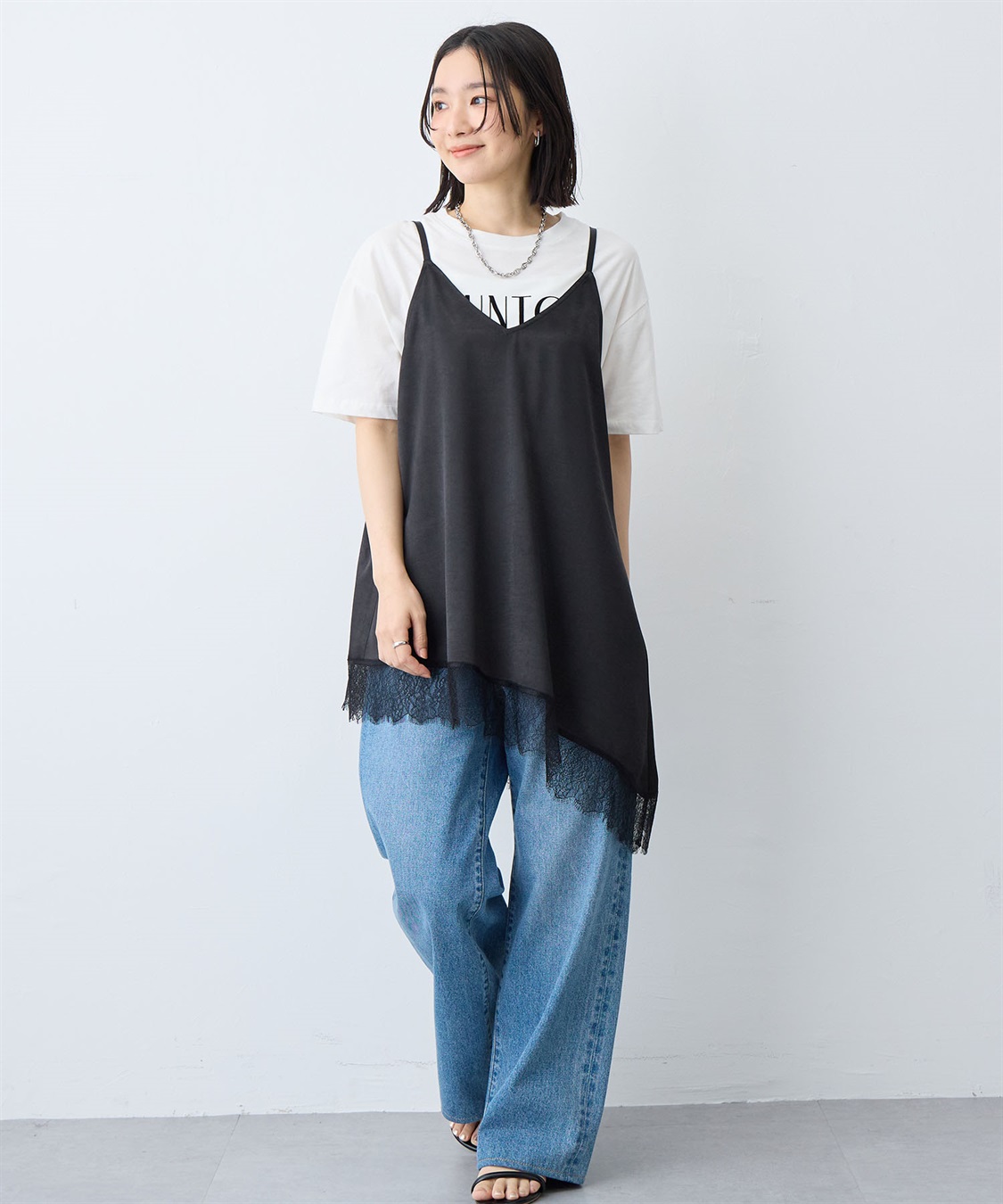 anyfee 【anyfee/大きいサイズ】サテンアシメレースキャミソール/チュニック（2026SS）_sub_12