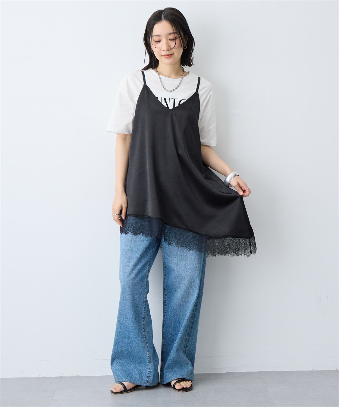 anyfee 【anyfee/大きいサイズ】サテンアシメレースキャミソール/チュニック（2026SS）_sub_13